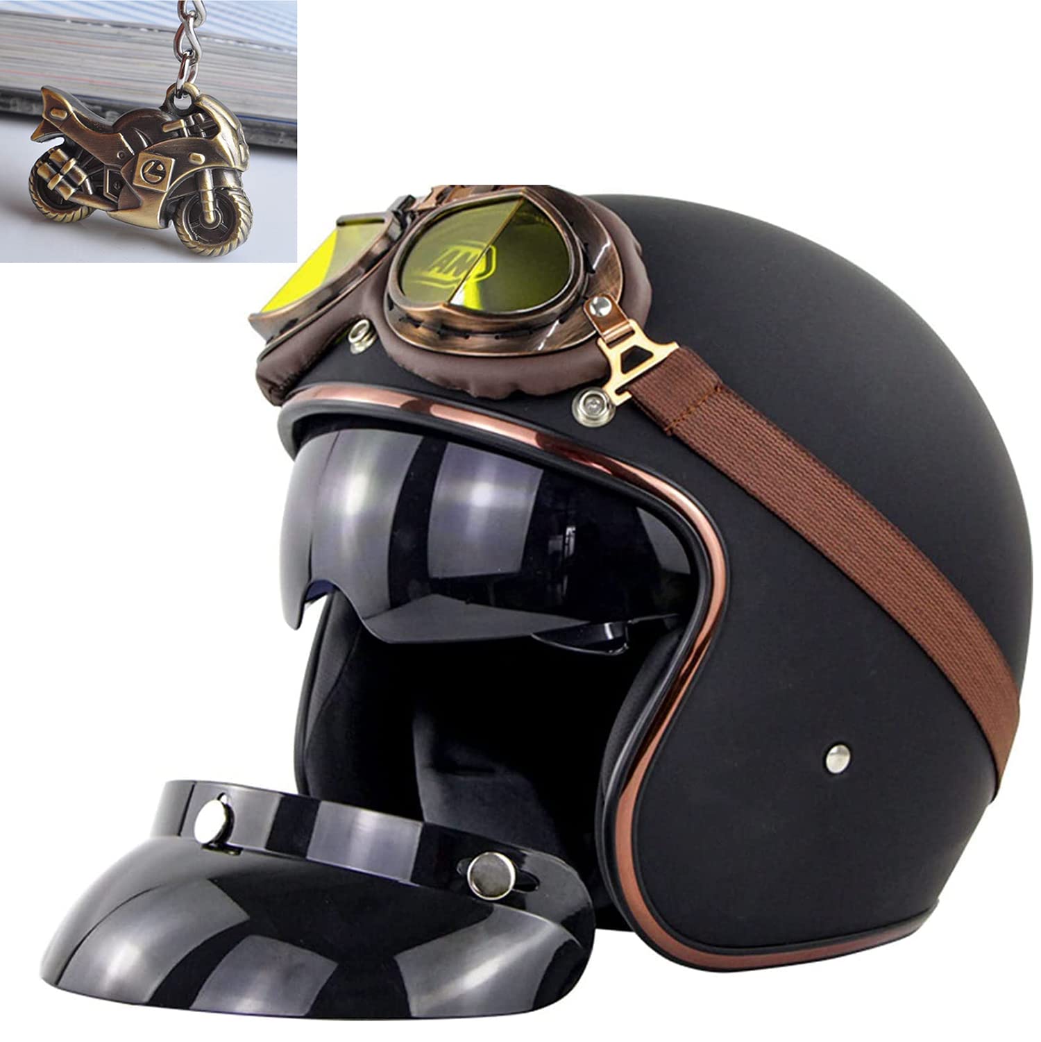 3/4 Offener Sturzhelm, Helmet Motorrad-Helm Jet-Helm Scooter-Helm Halbhelme Motorrad Helm Mit Graphic (Mit Motorradanhänger)