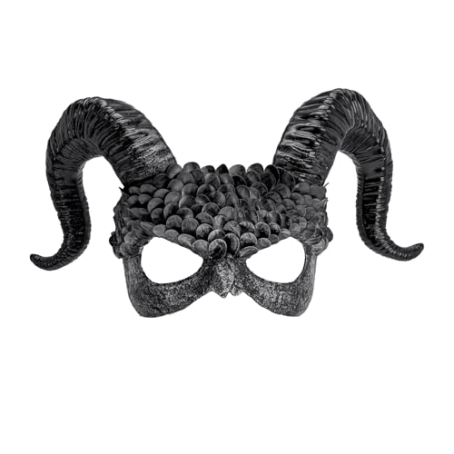 W WIDMANN MILANO Party Fashion 08483 - Maske Dämon mit Hörnern, schwarzer Engel, gruseliges Halloween Kostüm