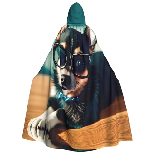 WURTON Chihuahua Hundebrille Druck Unisex Kapuzenumhang Kostüm Damen Herren Vampir Halloween Cosplay Karneval Mottoparty