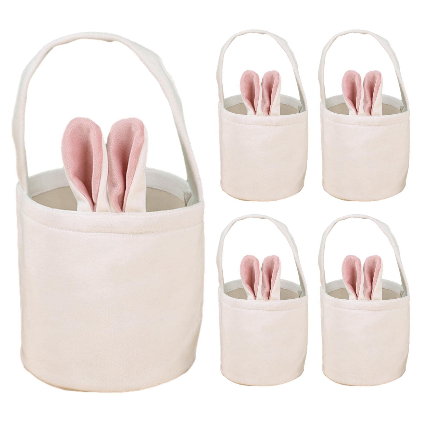 5 Stück Osterhasen-Taschen, Osterhasen-Körbe, niedliche Hasenohr-Tragetaschen, wiederverwendbare -Geschenktüte for Kinder-Eiersuche/Süßigkeiten/Osterparty/292 (Color : White)