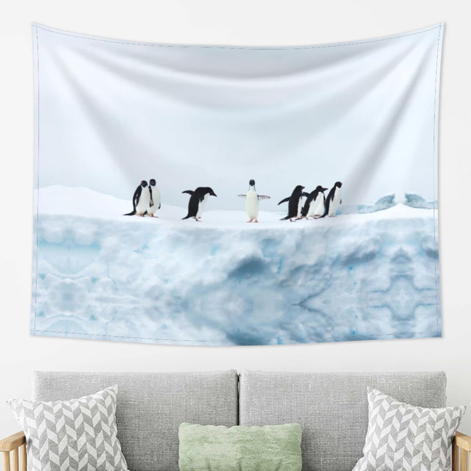 DMORJ Wandteppich mit Pinguine auf dem Eisberg: Horizontaler Wandbehang, Schlafzimmer, Wohnzimmer, Stoff, Heimdekoration, ästhetisch, 203 x 152 cm