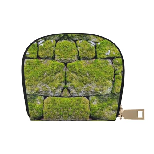 YFSGDLBN Moss Stone Pavement Printed Leather Shell Card Bag Zip Card Holder Coin Organizer, weiß, Einheitsgröße