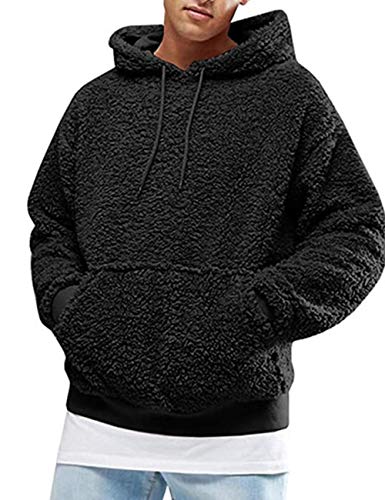 SOMTHRON Pullover Herren Hoodie Herren Kapuzenpullover Plüsch Hoodie Sweatshirt Teddy-Fleece Winter Pulli Warm Lose Pullover mit Taschen BL-L