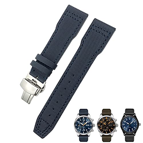 NEYENS Nylon-Uhrenarmband, 20 mm, 21 mm, passend für IWC Portofino Big Pilot IW3293 Mark 18 Tissot TAG Heuer Seiko, Leder-Nylon-Uhrenarmband, Blau, 21 mm, Achat