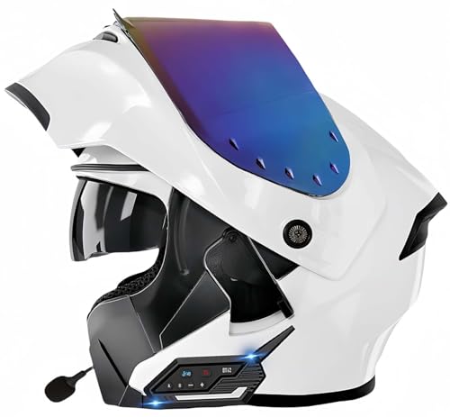 Modularer Bluetooth-Motorradhelm, modulare Integral-Klapphelme für Männer und Frauen mit integriertem Lautsprecher-Doppelvisier, ECE-zugelassener Integral-Klapphelm W,XL58-60CM