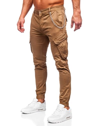 BOLF Herren Cargohose Stoffhose Wanderhose Outdoorhose Baumwollmischung Multi Taschen Arbeitshose Combat Tactical Hose Relaxed-Fit Trekkinghose SK850 Camel S [6F6]