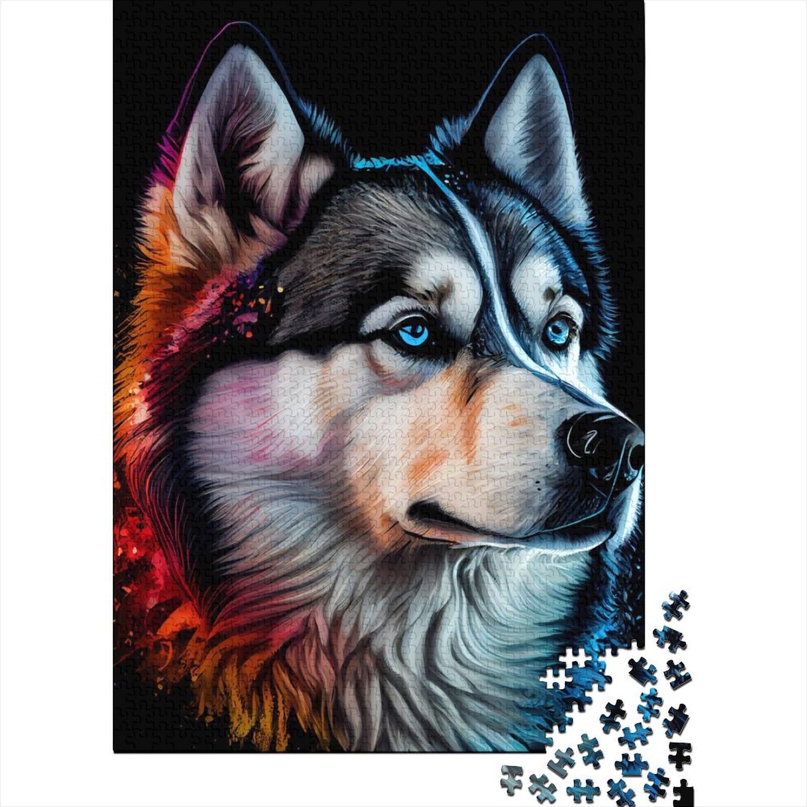 Schwieriges, anspruchsvolles Puzzle mit 1000 Teilen, Husky-Puzzle, buntes Holzpuzzle für Erwachsene und Jugendliche, Lernspiel, Herausforderungsspielzeug, 75 x 50 cm