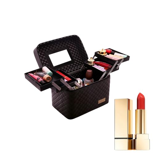 EsEico Make-up-Etui, Make-up-Organizer-Tasche mit Spiegel - 4-lagige, faltbare Toilettenbox mit Spiegel,Tragbare wasserdichte Kulturbox mit großem Fassungsvermögen, Make-up-Tasche, Kosmetiktaschen für