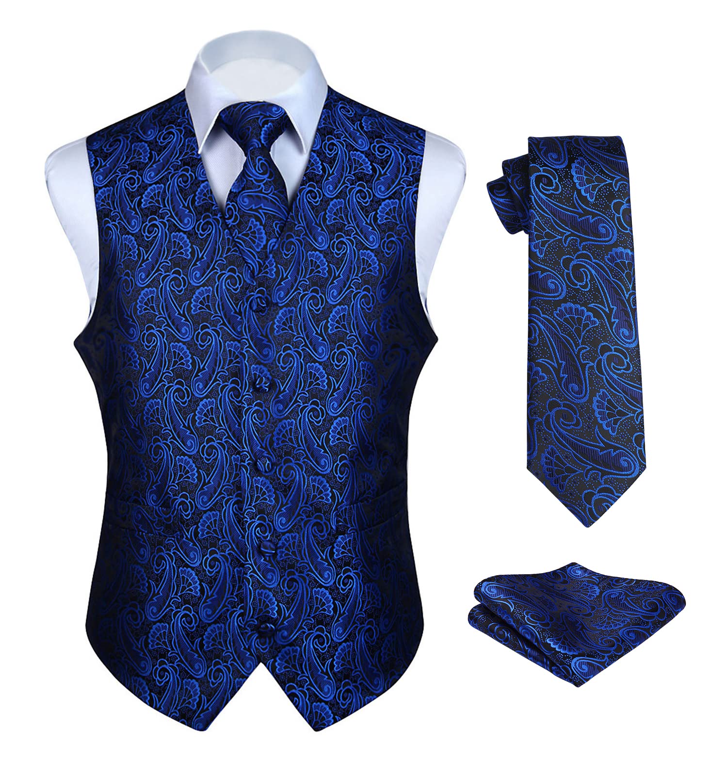 Enlision Anzugweste Hellblau Herren Hochzeit Paisley Westen & Krawatte Einstecktuch Party Floral Jacquard Anzug Weste Set M