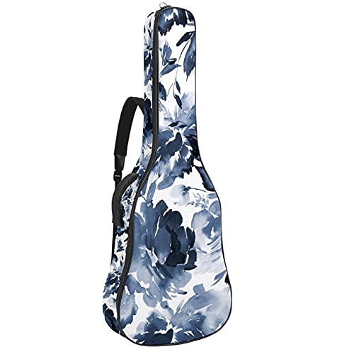 Akustische Gitarrentasche mit mehreren Taschen Dicke Polsterung Wasserdichter Gitarrenkoffer Gig Bag 108,9 x 42,9 x 11,9 cm (Marineblumen)