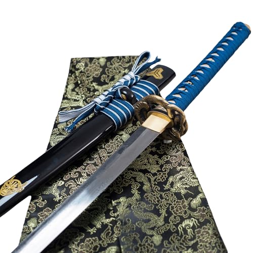 TSIAO CHIH Handgefertigtes Japanisches Samurai-Schwert Flexibles Schlangen Messing Tsuba geschmiedetes gefaltetes Damaskus Stahl Katana echtes Schwert