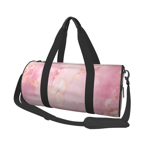 Robuste Reisetasche mit rosafarbenen und weißen Goldblumen, geräumige und stilvolle Tasche für alle Ihre Reisebedürfnisse, Textur Marmor Rosa, Einheitsgröße