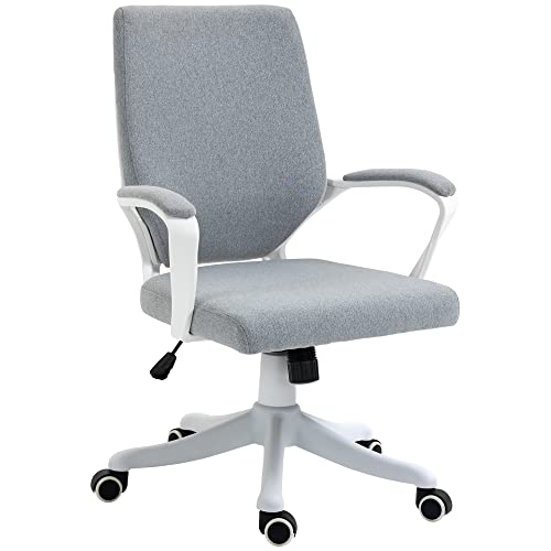 Vinsetto Bürostuhl Schreibtischstuhl Home-Office-Stuhl mit Wippenfunktion Rückenlehne höhenverstellbarer dick gepolstert ergonomisch 360°-Drehräder Polyester Nylon PP Grau+Weiß 62x69x92-100 cm