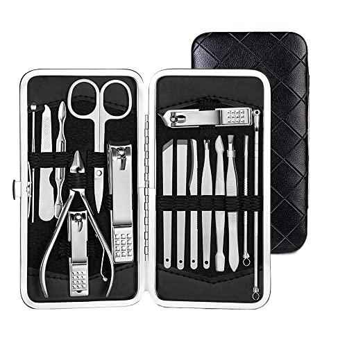 SCRUBY Professionelles Nagelschneider/Pediküre-Scheren-Set, Edelstahl, Adlerhaken, tragbar, Maniküre, Nagelknipser, Werkzeug-Set (Dunkelgrau), 4–23-teilig