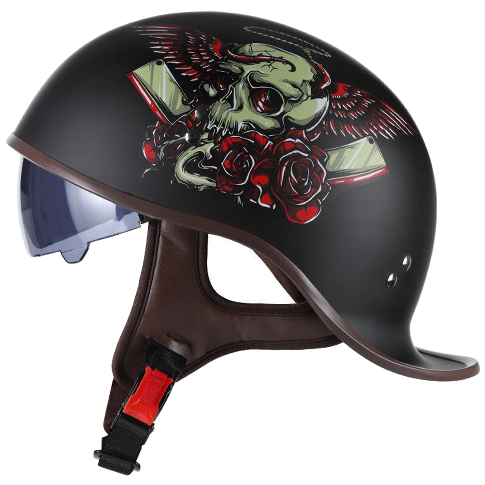 Halbschalenhelm Motorradhelm mit Faltbar Schutzbrille Brain-Cap Halbschale Jet-Helm Motorrad-Helm Retro Roller-Helm Scooter-Helm Mofa-Helm ECE-Zertifizierung für Herren Damen, Schwarz-L(57~58cm)