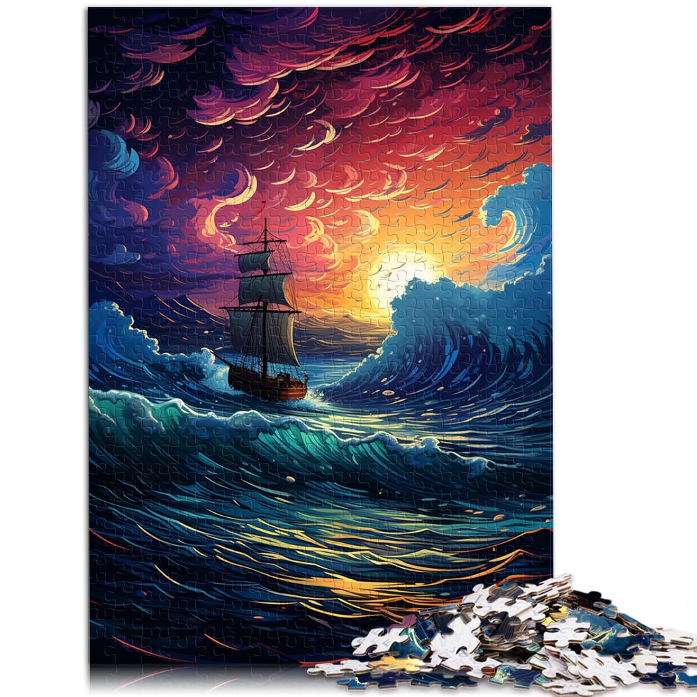 Puzzles für Fantasie-Segelboot bei Sonnenuntergang. Puzzles für Erwachsene, 1000-teiliges Holzpuzzle für Familienspaß und Spieleabende. 1000 Teile (50 x 75 cm)