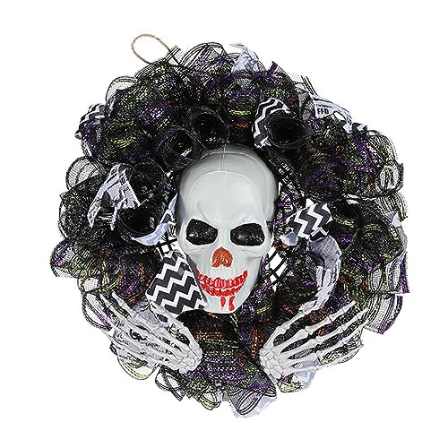 Yunnaty 1 Stück Halloween-Schädel-Kranz, Türbehang, Geisterfest, Clown-Maske, Wandbehang, der Grimmige Totenkopf, Dekorations-Requisiten