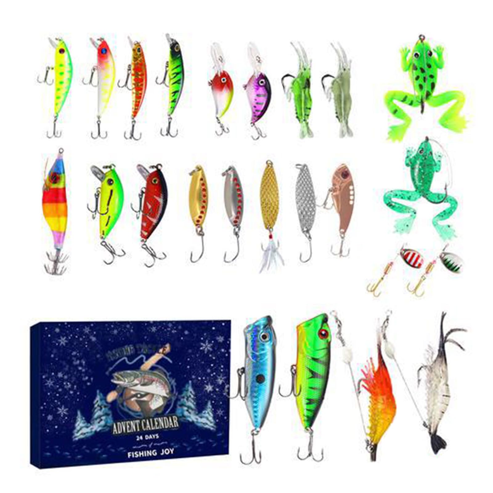 Festlicher Adventskalender zum Angeln, bunte Köder für Forellen und Barsch, für Angler, Angelköder-Set, Angler