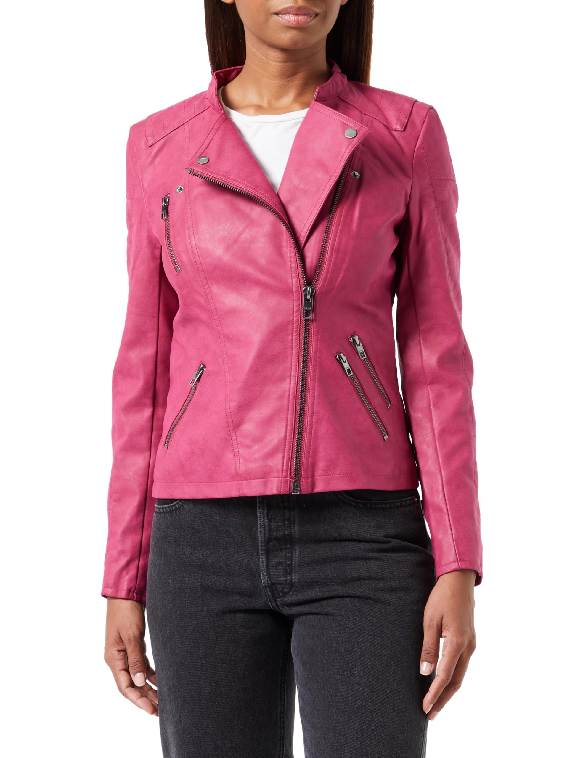 ONLY Damen ONLAVA Faux Leather Biker OTW NOOS Jacke, Cerise, 34