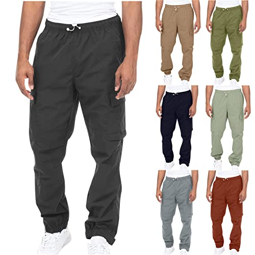 Sweathose Herren Lange Regular Fit Freizeithose Baumwolle Einfarbig Arbeitshose Loose Casual Cargohose mit Taschen Freizeithose Weit Sporthose Baggy Trekkinghose für Männer Streetwear