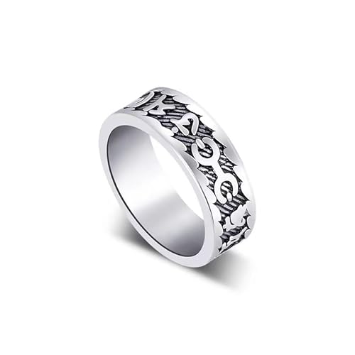 Vintage-Ringe Für Männer – 8 Mm Breiter Polierter Ring Mit Mantra-Gravur Mit Sechs Zeichen, Schmuckzubehör Im Ethnischen Stil Für Geburtstagsgeschenke, Silber, 9