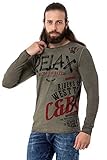 Cipo & Baxx Herren Langarmshirt Batik Print Rundhals Knopf CL518 Khaki L