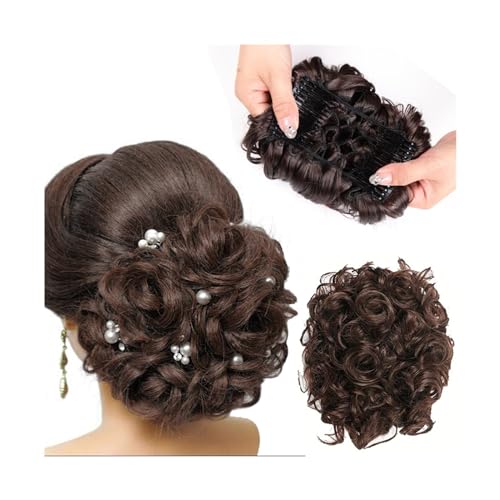 Haarteile Haarknoten Kurze, unordentliche, lockige Haarknotenverlängerung, leicht dehnbare Haarkämme, Clip-in-Pferdeschwanzverlängerung, Haargummi, Chignon-Tablett, Pferdeschwanz Brötchen Haare(Q1-4)