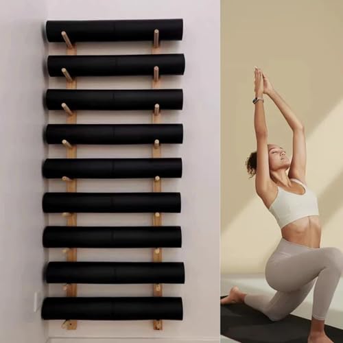 LESBJFDM Yogamattenhalter aus Holz, Wandhalterung, Heim-Fitnessstudio-Aufbewahrungsregal, Fitnessstudio-Organisation, Yogamattenhalter für Yoga-Raum/Heim-Fitnessstudio-Dekor