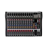 Tragbarer Bluetooth Audio Mixer, 12 Kanal Band Mischpulte mit USB-Audio-Schnittstelle, DJ Sound Mischkonsole mit MP3 Buchse für Aufnahme, DJ, Bühnen, Karaoke (12 Kanal)