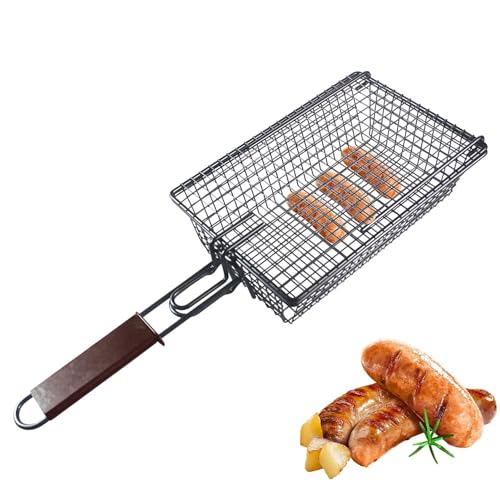 Gemüsegrillkorb - Antihaftbeschichtete Grillkörbe zum Grillen im Freien - Grillkörbe mit klappbarem Griff für Fleisch, Steak, Gemüse, Brathähnchen, Fisch, Grillzubehör