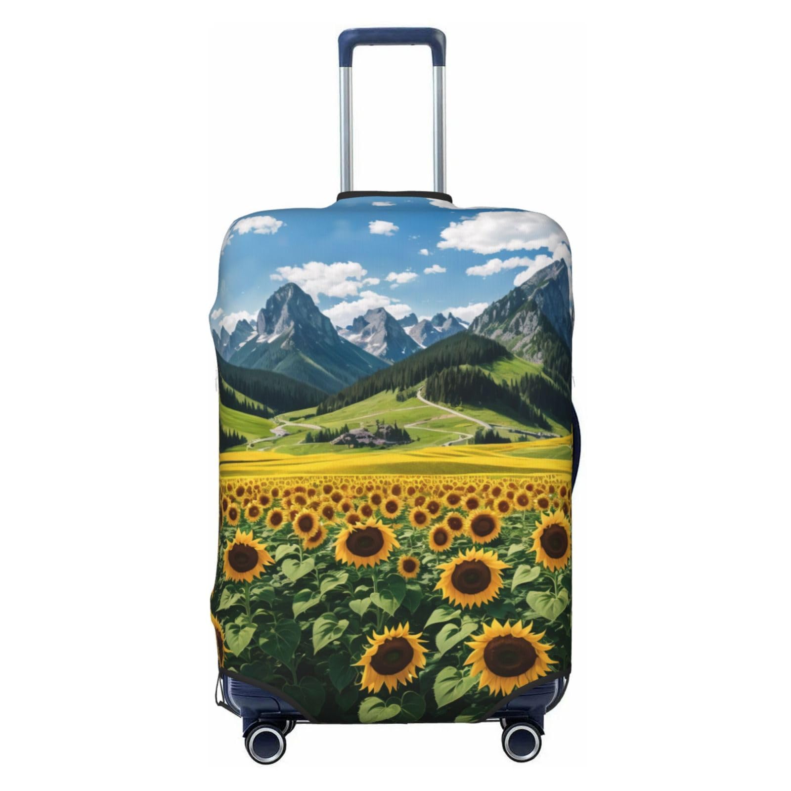 Reisegepäckabdeckung, Sonnenblume über den Bergen und Feldern, strapazierfähig, passend für 45,7 - 81,3 cm große Gepäckstücke, Schwarz, Large