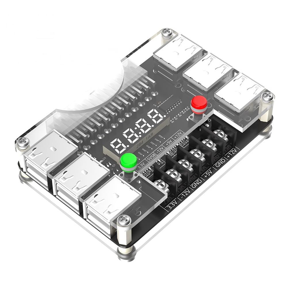 HVVENTY ATX-Netzteil mit Acryl-Ausgangsspannung 3,3 V, 5 V, 12 V, -12 V und 12 USB-Anschlüssen, maximaler Ausgang 3 A