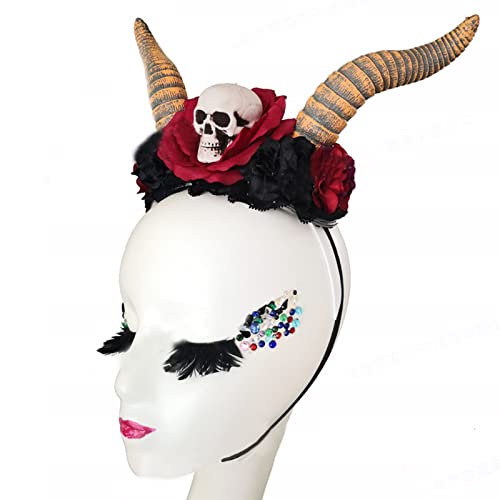 SANRLO Stirnbänder, Haar-Accessoires für Damen, Halloween-Teufelshörner, Antilope, Stirnband, Halloween-Horn-Totenkopf-Kopfbedeckung, Halloween-Tiaras und Kronen