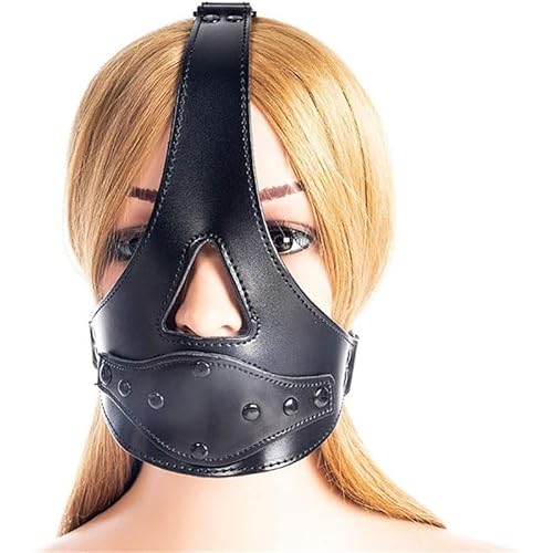 MAUXpIAO SM Bondage Ledermaske Plug Abnehmbare Maske Schwarz Fetisch Bondage Gag SM Maske erotische/A/A