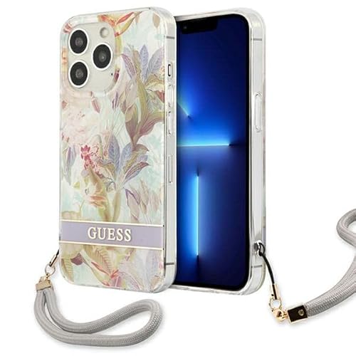 Guess GUHCP13LHFLSU Hülle für iPhone 13 Pro / 13 6,1" violett/Purple hardcase Flower Strap