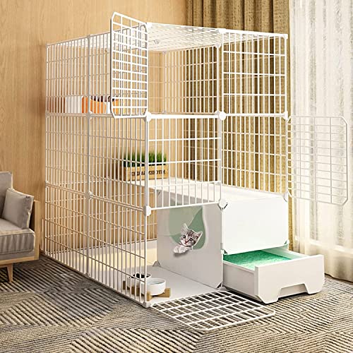 Katzenkäfig, Katzenkäfig, Outdoor-Katzengehege mit Tür und geschlossener Katzentoilette, leicht zu reinigen und Gerüche zu beseitigen, für kleine Haustiere, Kaninchen, Igel, Katzen (A 75 x 95 x 109