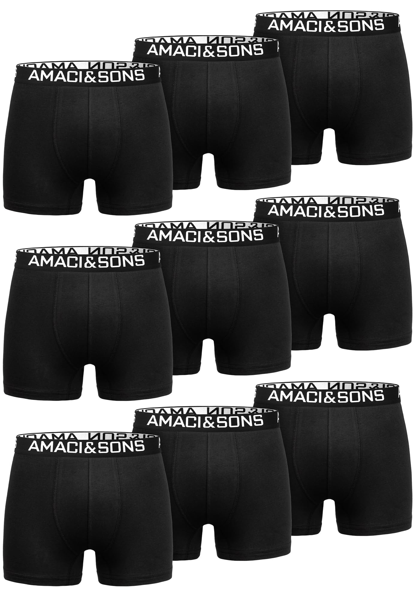 Amaci&Sons Herren Boxershorts Baumwolle 9er Spar-Pack Männer Unterhose Unterwäsche 9x9005 Schwarz/Schwarz XXL