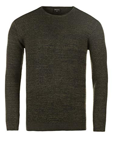 WOTEGA Herren Feinstrick Pullover Rundhals Basic Männer Feinstrickpullover Pulli Meliert Strickpullover Strickpulli, Grün (Green-Navy 194007), XXL