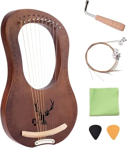 Lyre Harfe 10 Saiten Antike Stil Lyres Holz String Instrument Lyre Harfe Material Kit Bass Holz mit String Post String Sattel Tuning Schraubenschlüssel für Kinder Erwachsene,E 10 string