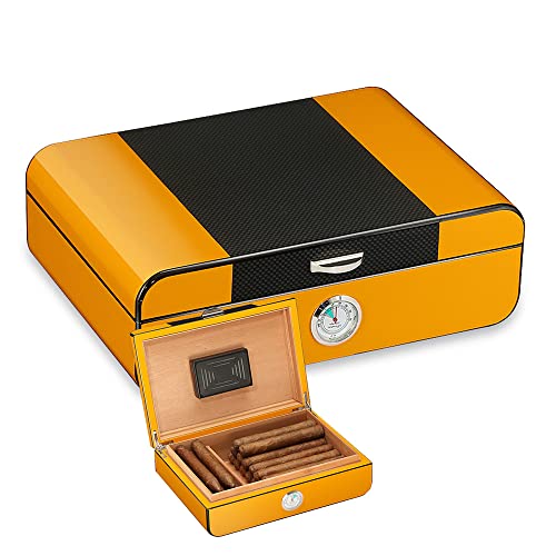 JMbpkduHs Zigarren-Humidor, Innenausstattung Aus Spanischem Zedernholz, Fasst 35 Humidor-Zigarrenboxen Mit Hygrometer Und Luftbefeuchter, Zigarrenbox Für Männer/Frauen,A