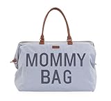 Childhome, Mommy Bag, Wickeltasche, Mutterschaft, Reisetasche, großes Fassungsvermögen, Wickelunterlage, verstellbarer Schultergurt, unterteilt, Kühltasche, Kofferdurchgang, Jersey grau