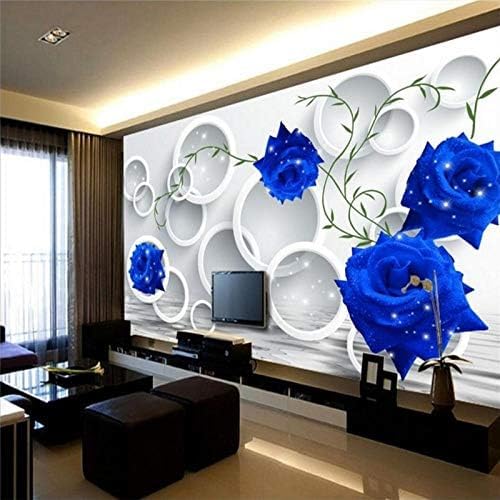 XLMING Wandaufkleber Kreis Blaue Rose Einfach 3D Tapeten Home Esszimmer Sofa Schlafzimmer Wohnzimmer TV Hintergrund-350cm×256cm