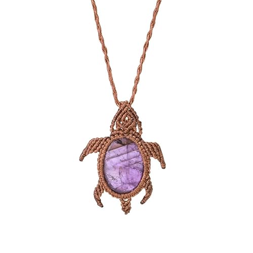 CuLtPHeilkristall-Anhänger-Halskette für Damen Amethyst Kristall-Halskette Fadenseil-Wickel-Schildkrötenform Naturstein Anhänger-Halskette mit natürlichem Reiki-Edelstein, Halskette, Schmuck für