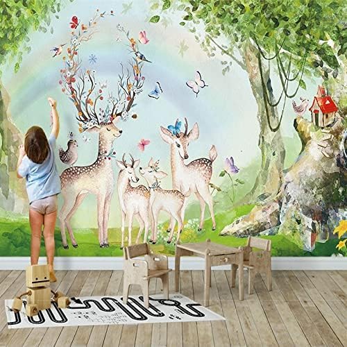 XLMING Wald Regenbogen Elch 3D Tapete Home Dekoration Wohnzimmer Sofa Schlafzimmer Tv Hintergrund Wand-400cm×280cm