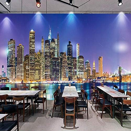 XLMING Stadtbild Thema Blau Nachthimmel Helle Stadt Bilder Gebäude Art Deco Wände Küche Esszimmer Arbeitszimmer Wohnzimmer TV Hintergrund Wand 3D Tapete-150cm×105cm