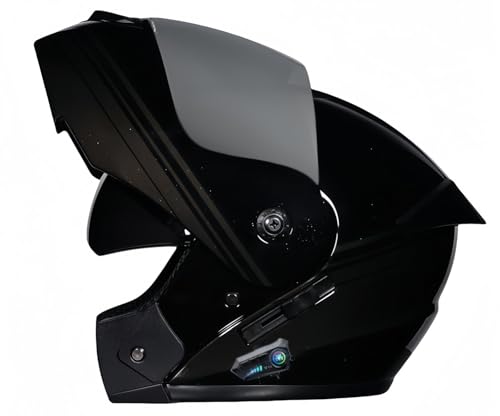 Bluetooth-Modularhelm Für Motorräder, Integralhelm Mit Klappfunktion, ECE-Geprüft, Leichtes Belüftungsdesign, Mit Doppelvisier Für Erwachsene Männer Und Frauen P,S54-55CM