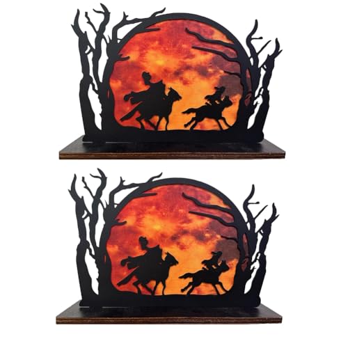 Begchy Kopfloser Reiter Silhouette Halloween Schreibtisch Dekoration, Kopfloser Reiter Silhouette Statue mit Hintergrund