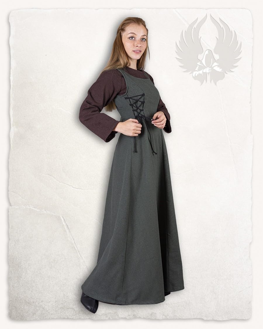 MYTHOLON Uma Kleid Canvas grün, S, Kleid Mittelalter Damen, LARP, Cosplay, Wikinger