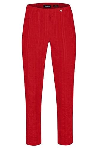 Robell Style BELLA09 – 7/8 Damenhose, Sommerhose mit Seersucker Struktur, Gerade geschnittenes Bein mit Gesässtaschen Farbe Rot Größe 40