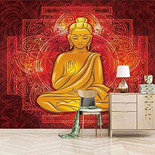 XLMING Gelbe Statuen Und Buddha-Statuen 3D Tapeten Home Esszimmer Sofa Schlafzimmer Wohnzimmer TV Hintergrund-200cm×140cm